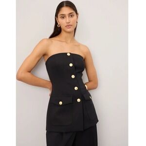 Rosetta Getty Strapless Structured Top Black Gold Button Front Sz 12